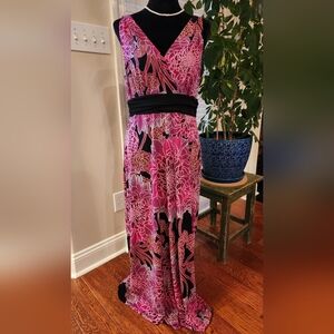 Floral Pink and Black Maxi Dress